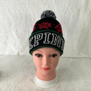 Victoria's Secret PINK Beanie hat knit winter hat toboggan Pom Pom
